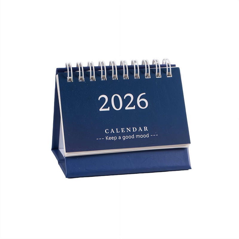 Mini Desk Calendar 2026, Small January 2026 to Dec 20-26 Desk Calendars Standing Flip, Thick Paper Twin-Wire Binding, Desktop Calendar for Office or Home(Dark Blue) - Image 1